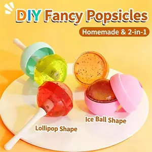 4PCS DIY Creative Popsicle/Ice Cream Mold for Home Use — Food Grade, Easy to Release Lollipop Ice Pop Mold Set | BPA-Free Reusable Round Popsicle Molds for Kids Homemade Ice Cream