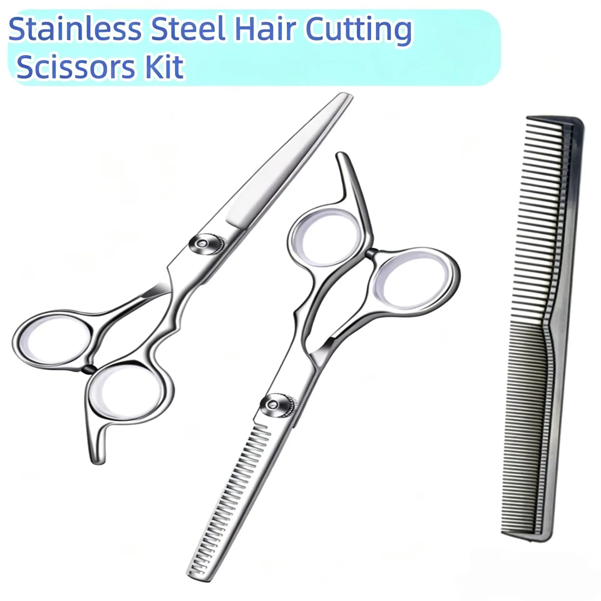 Professional Stainless Steel Hair Cutting Scissors Kit,Hair Comb with Dual Ends,Sharp & Durable,Barber Shears with Straight & Thinning Blades,Adjustable Tension,Comfort Shock-Absorbent Handle,for Salon & Home Use