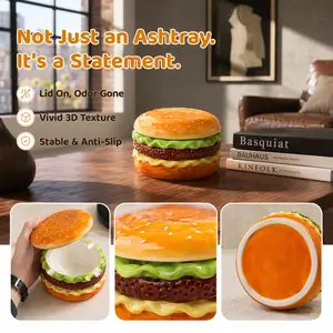 Ceramic Burger Ashtray with Lid, Smooth Dust-Proof, Lifelike Layered Design, High-End Lighter Accessory, Ceramic Sculpture, Artistic Statement, Novelty Home Decor Ornament for Living Room, Ceramic Sculpture Ashtrays