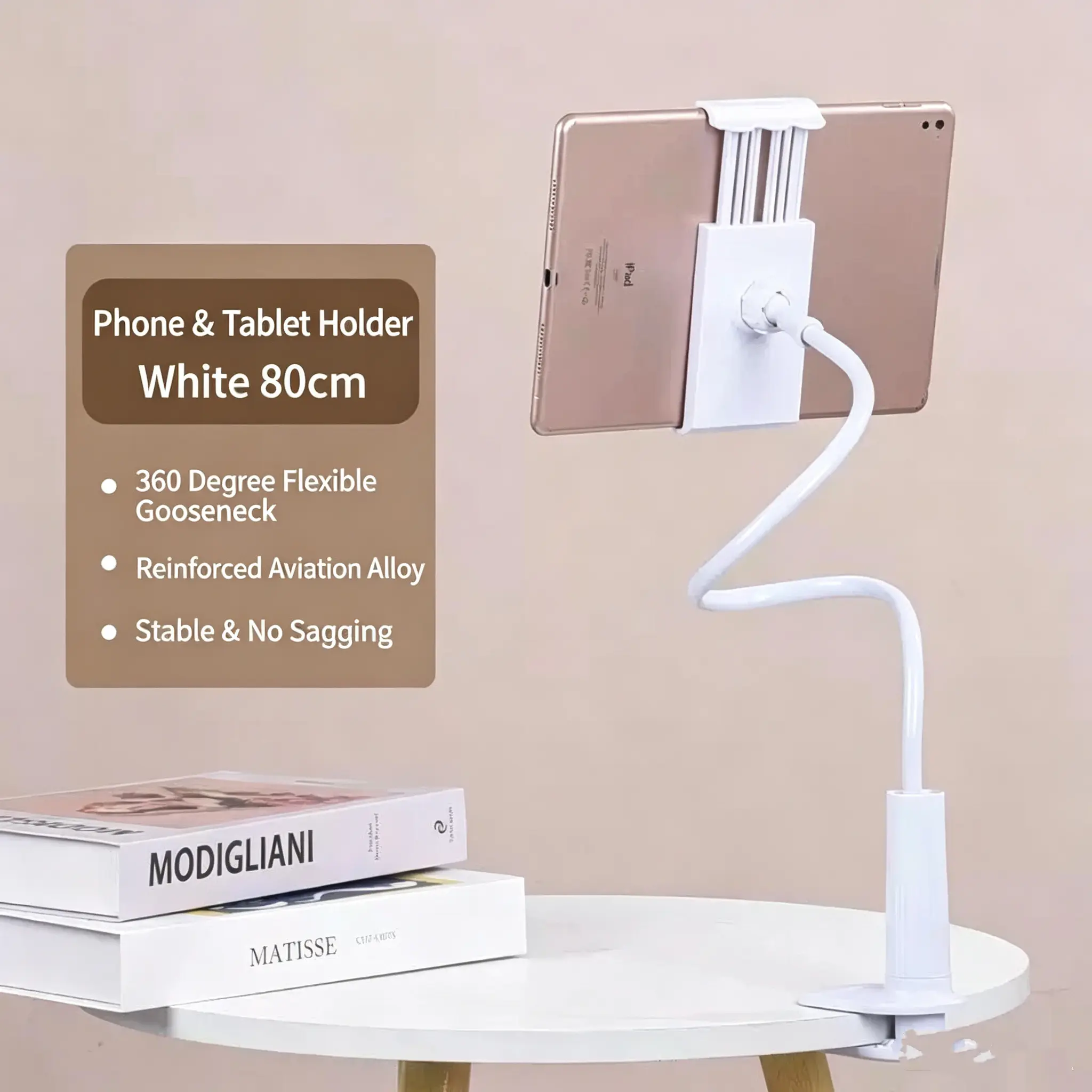 ABS Gooseneck Phone Stand - Sturdy 360° Rotation Adjustable Long Arm Clamp Mount, Mobile Accessories Compatible with Smartphones & Tablets for Home, Office flexible spiral base