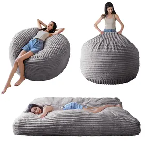 Maxyoyo Giant Bean Bag Chair Bed - 2-in-1 Striped Faux Fur Convertible Lounger & Floor Mattress | Large Foldable Lazy Chair for Living Room & Dorm