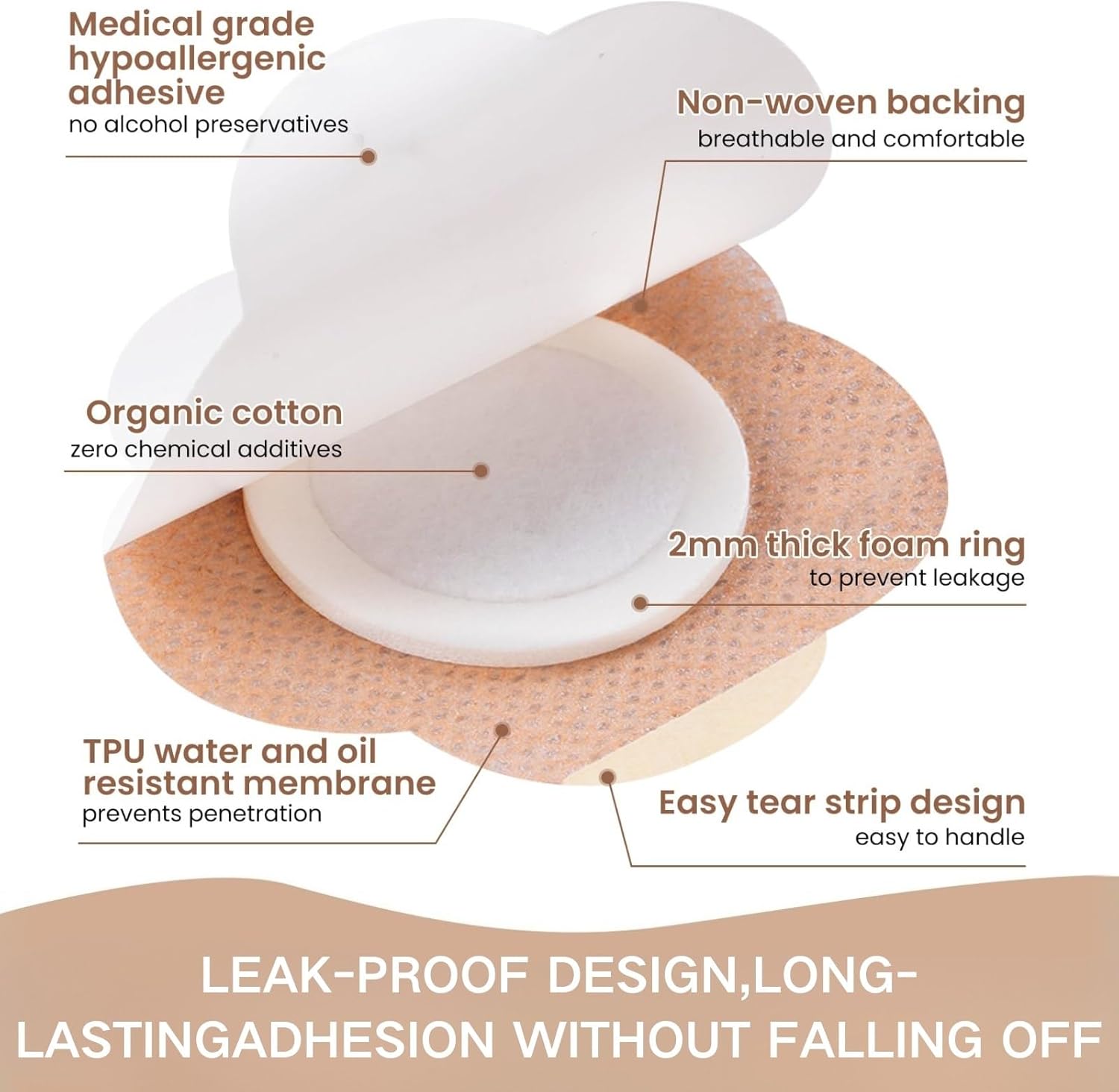 50 PCS Castor Oil Patches, Castor Oil Belly Button Patch, Disposable Organic Cotton Self-Adhesive Pads, Anti Leakage Design, Breathable & Portable, No Wash (Beige)