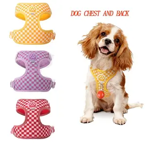 New Pet Leash Chessboard Pattern Dog Harness Vest, No Choke Heartbeat Style, Anti-Escape Dog Backpack, Comfortable Dog Chest Back Support, Walking Harness