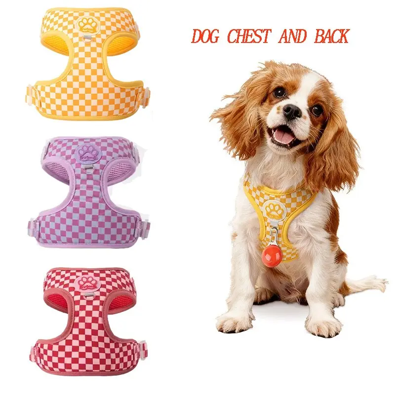 New Pet Leash Chessboard Pattern Dog Harness Vest, No Choke Heartbeat Style, Anti-Escape Dog Backpack, Comfortable Dog Chest Back Support, Walking Harness, Puppy Harness