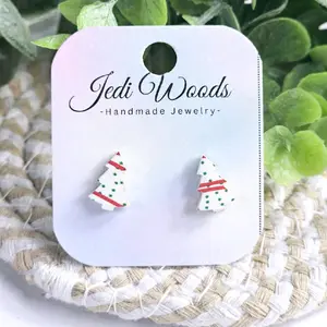 Christmas Cake Stud Earrings Version Two with thicker lines and sprinkles