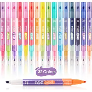 Glitter Pastel Markers, Tip Magic Marker,Broad and Fine Tips Highlighters,Color Layering 16 count 32Colors Color Changing markers, School Office Stationery
