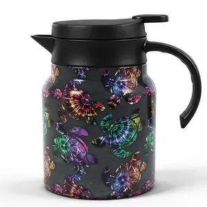 33oz Insulated Flask with 316 Stainless Steel With Colorful Firework Turtle Print Design Double-Wall Vacuum Design - Keeps Cold 24H & Hot 12H, Leak-Proof & Portable, Tea-Water Separation, Ideal