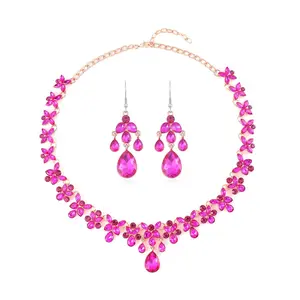 Crystal Mix Goldtone Dangle Drop Earrings Necklace Set for Women Jewelry Size 20-22" Birthday Christmas Gifts for Women