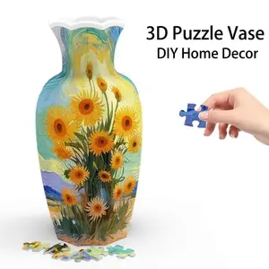 2026 New Van Gogh Sunflower 3D Puzzle Vase, DIY Artistic Vase with Waterproof Liner, Vintage Dual Floral Base Aesthetic Home Decor, Creative Plant Display Ornament, Ideal Gift for Women