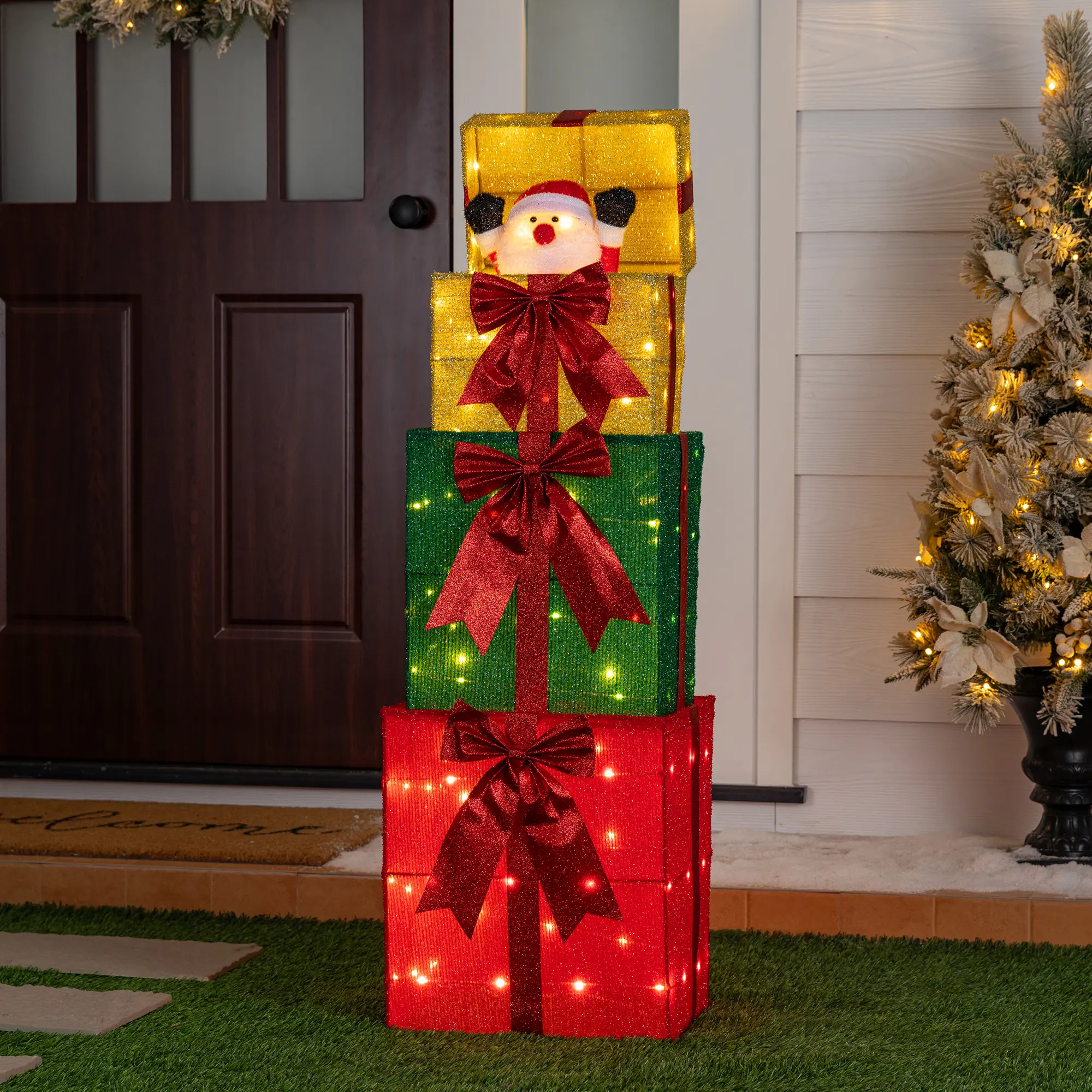 Glitzhome 40“H Christmas Animated  Stacked Giftbox with 120 Warm White LED Lights