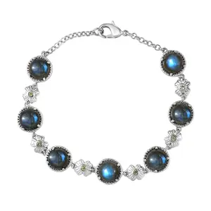 Labradorite and  Peridot 15.70 ctw Mystic Bloom Bracelet in Platinum Plated 7.25 In