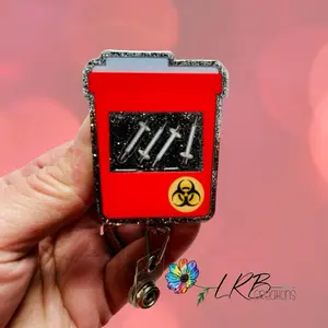 Sharps Container SHAKER Badge ~ Retractable ID Badge Holder ~ Handmade ~ Nurse Badge Reel ~Teacher Lanyard ~ Stethoscope Tag ~ Magnetic Badge ~ Pin ~ Magnet ~ Phone Grip