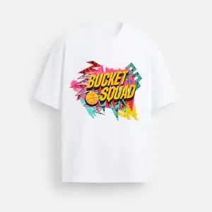 WHITE GLITCH YOUTH TEE Bucket Squad Design Medium Size Unisex Casual Crewneck Short Sleeve Tee Love Piece Black