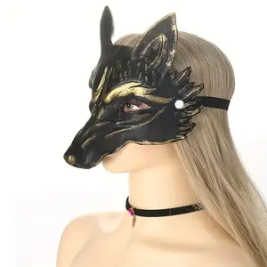 Halloween Fashionable Half-Face Werewolf Mask, Leather Horror Werewolf Costume for Adult Cosplay, Halloween Party Makeup Accessory