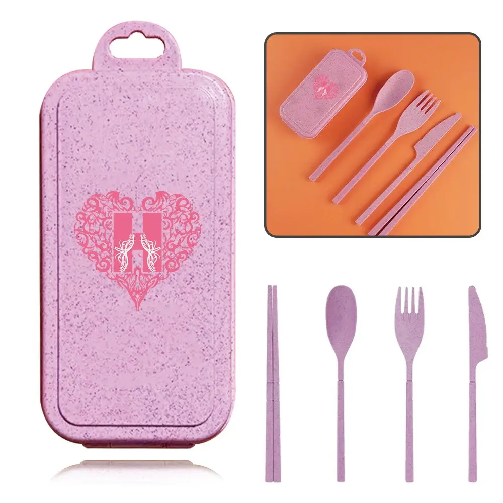 Travel 4pcs Utensils Set with Case, Detachable Box Organizer, Reusable Wheat Straw, Foldable Spoon Fork Knife Chopsticks, Tableware Accessories