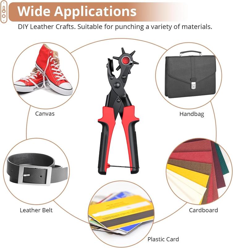 240 Pcs Leather Hole Punch Set,Including Leather Double Cap Rivets with Heavy Duty Punch Plier,Belt Hole Puncher Revolving Hole Punch Rivets Tool Kit for Belt Shoes Fabric,Hand Tools Kits