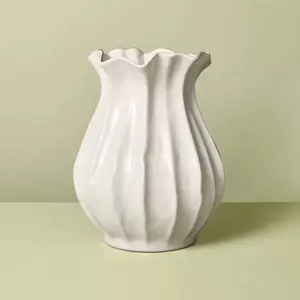Pleat — Pleated ceramic vase, white · 9" & 16"