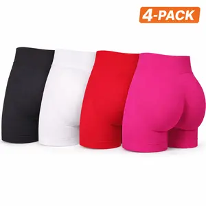 4-Pack Women’s High Waist Butt Lifting Yoga Biker Shorts – Tummy Control Scrunch Workout Shorts for Gym, Running & Fitness