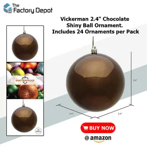 Vickerman 2.4" Chocolate Shiny Ball Ornament. Includes 24 Ornaments per Pack.