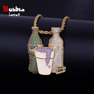 Men's Hip Hop Trendy Beer Bottle Pendant Necklace |   Real Copper Plated |   CZ - Encrusted |   Party - Inspired Bling for Hip Hop Lovers & Urban Nightlife Enthusiasts