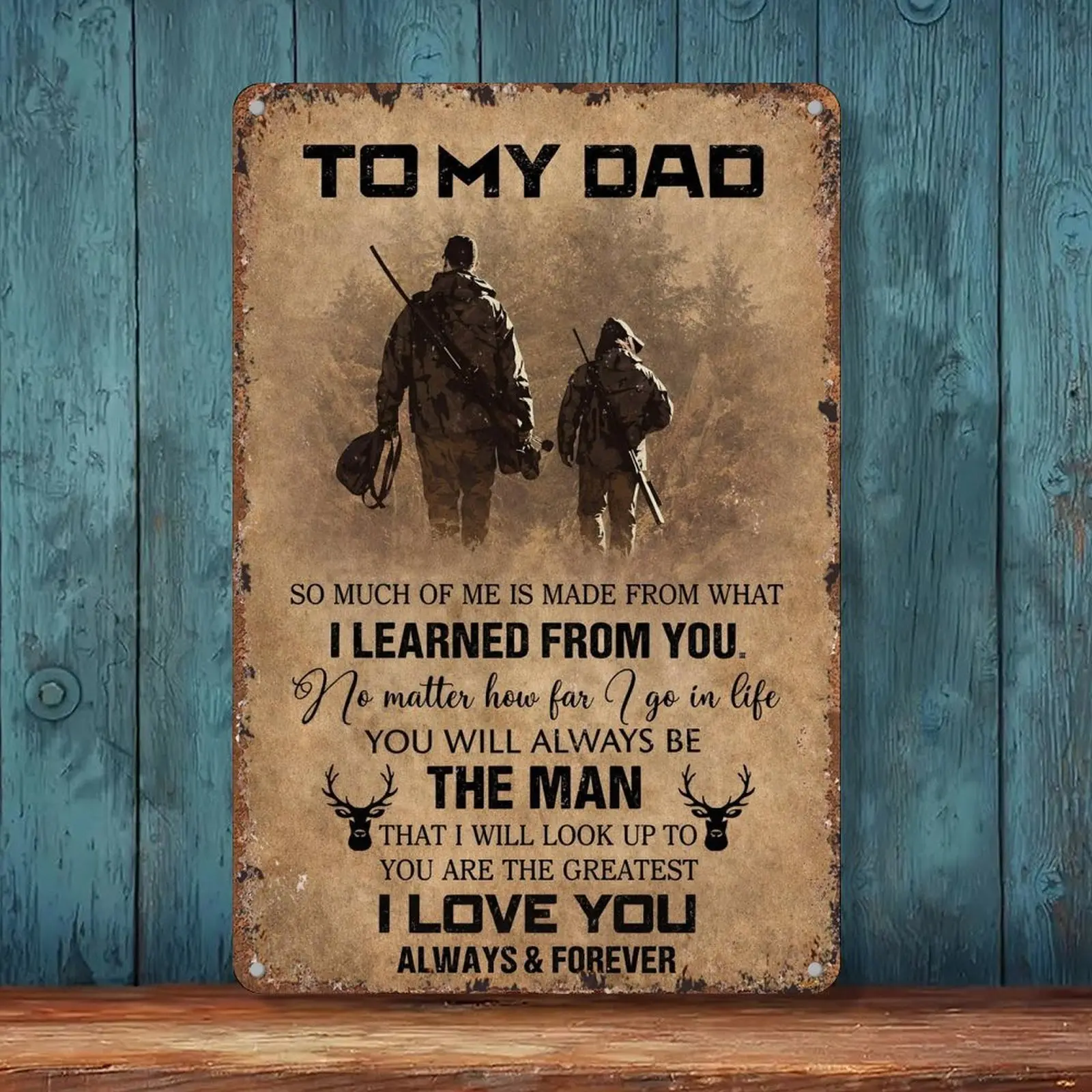 To My Dad Hunting Aluminum Metal Sign - 8x12 in Retro Vintage Father's Day Gift, Lead-Free Aluminum-Based Retro Home Decor Plaque for Dad and Son, Retro Home Signs, Lead-Free Home Signs