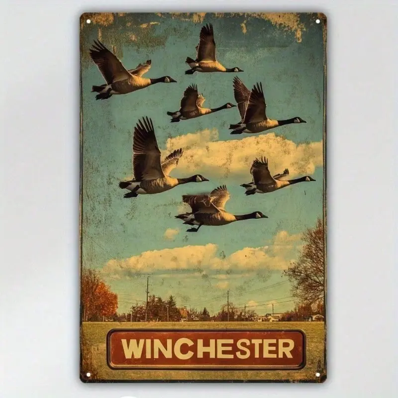 Winchester Metal Sign Vintage, Flying Geese Wall Decor Rustic Design for Man Cave & Garage, Heavy-Duty Rustic Distressed Metal Artwork for Hom, Home Decor