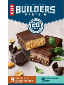 CLIF BUILDERS Protein Bars - Chocolate Mint/Chocolate Peanut Butter Variety Pack (18 count)  - 20g Plant Based Protein - Gluten Free - Non-GMO - Low Glycemic - No Artificial Sweeteners - Variety Pack, 2.4 oz. (18 Count)