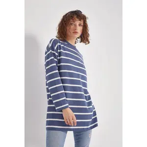 Cotton Striped Sweatshirt - Denim Blue