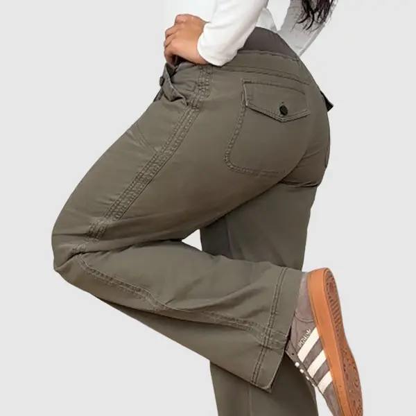 Flamingals Solid Seam Detail Drawstring Mid Rise Straight Leg Pants High Stretch Fabric Women's Wear Minimalist Fit Basic Style Multiple Colors
