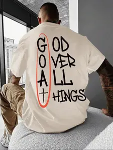 Christian Graphic T-Shirt for Men - Oversized "God Over All Things" GOAT 100% Cotton Short Sleeve Casual Streetwear Top