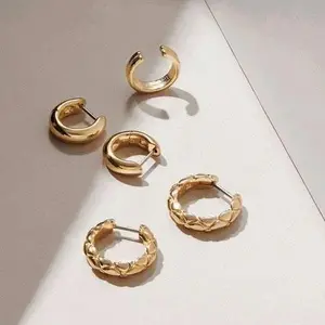 3 pieces Women's Fashion Gold Hoop Earrings Set, 18K Gold Plated Lightweight Gold Hoop Earrings, Women's Chunky Open Hoop Earrings, Women's Jewelry Gifts