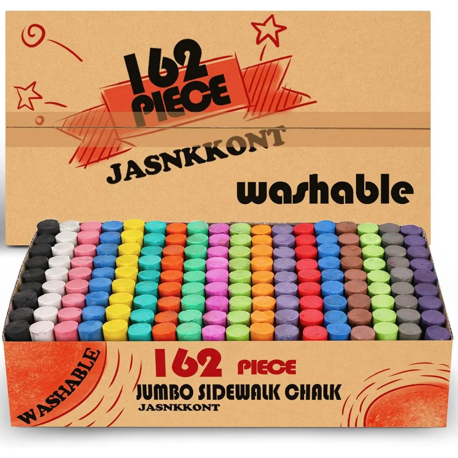 162-Pack 18-Color Washable Jumbo Sidewalk Chalk Set, Non-Toxic Outside Toys for Outdoor Art Play, School Classroom & Office Chalkboards, Kid & Adult Gift