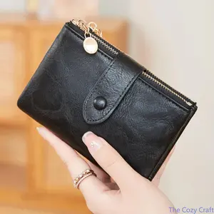 Women’s Trifold Wallet, Compact Multi-Functional Snap Closure Zip Wallet, Double Zipper Short Wallet, Minimalist Card Holder Coin Purse, Lightweight Everyday Use for Travel, Shopping, Daily Carry