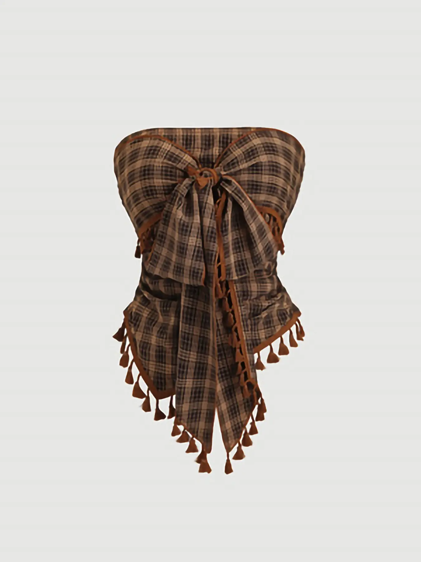 Women's French Vintage Plaid Fringe Trim Bow Design Short Tube Top, Bow Decor Camisole Top, Perfect for Parties, Evening Events and Vacations, Elegant Style Top
