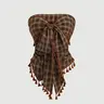 Women's French Vintage Plaid Fringe Trim Bow Design Short Tube Top, Bow Decor Camisole Top, Perfect for Parties, Evening Events and Vacations, Elegant Style Top, Elegant Classy Tops