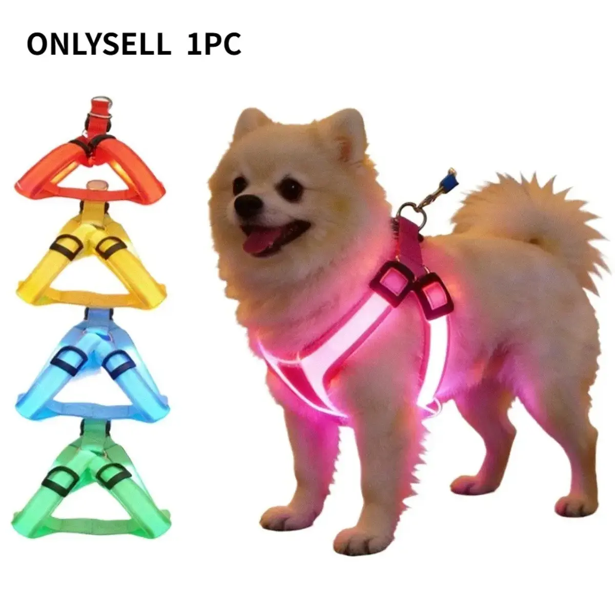 LED Fiber Optic Dog Safety Vest Harness - All Sizes, Waterproof Nylon, Rain Protection, Adjustable Fit, Comfortable, Secure, Durable, Glow-in-Dark, Reflective Straps, LED Lights, Enhanced Night Walk Visibility (DIY Bag Accessory), Comfortable & Secure Fit