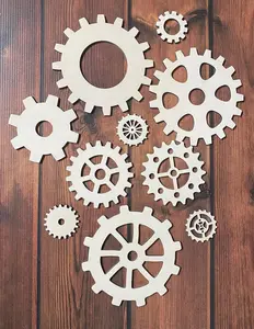 Wooden Gear Craft Supplies up to 5.9" Unfinished Crafts & Decorations Steampunk Design DIY Paint the Gears, 10 Pieces