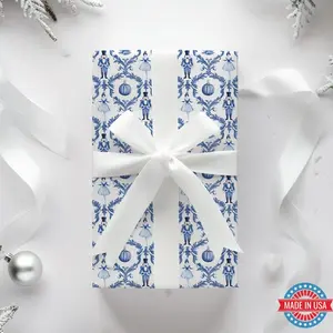 Nutcracker Blue Toile Wrapping Paper - Elegant Christmas Gift Wrap Roll Classic Holiday Supplies