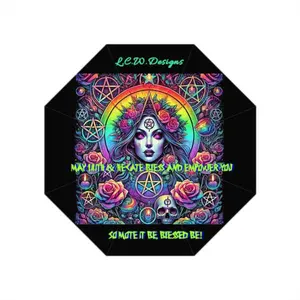 Trippy Rainbow Gothic Occult Witch Goddess Style Trendy Anti-UV Auto-Foldable Rain Umbrella fashion accessory