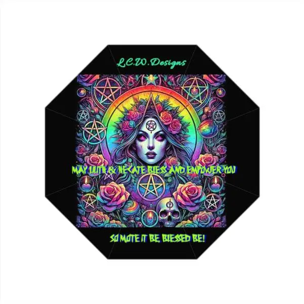 Trippy Rainbow Gothic Occult Witch Goddess Style Trendy Anti-UV Auto-Foldable Rain Umbrella fashion accessory