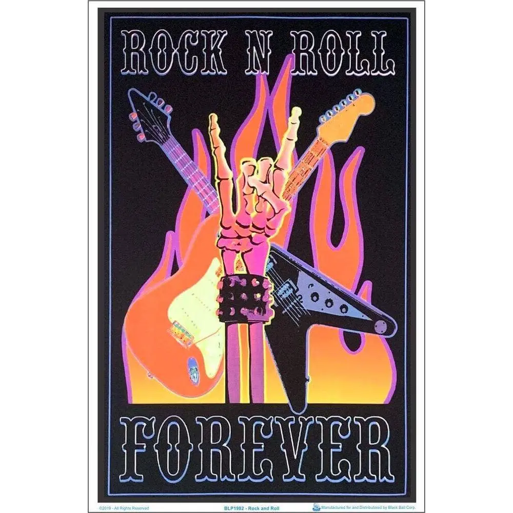 Rock N Roll Forever Black Light Poster - 23" X 35": Shrinkwrapped on Cardboard