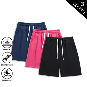 3-Pack Loose Fit Cotton Shorts – Comfortable, breathable sweat shorts with drawstring; multicolor pack for gym, loungewear, streetwear, and everyday wear