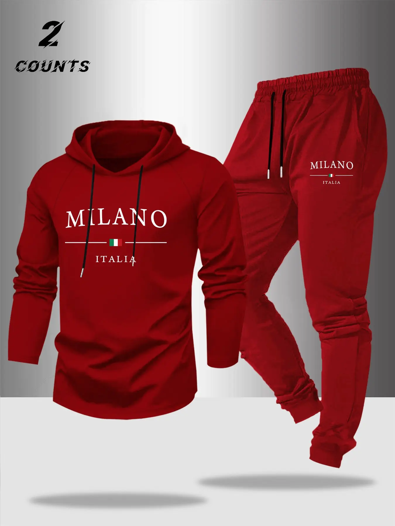 Men's Milan Letter Print Hoodie and Drawstring Waist Pocket Sweatpants Set, Fall & Winter Fashion, 2 Piece Set
