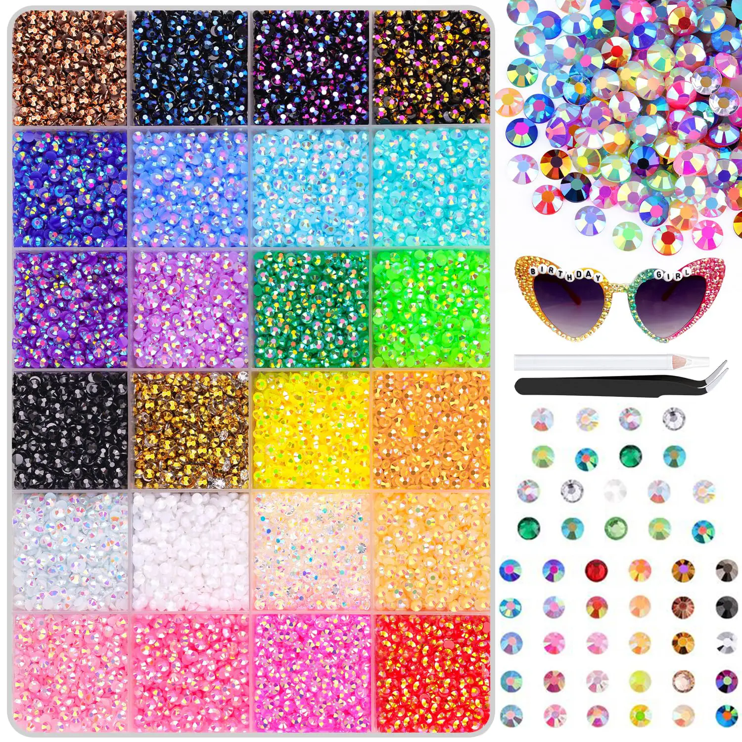 40000Pcs 3mm Mixed Color Resin Nail Art Rhinestones, Shiny Crystal Gems with Tweezers & Drill Pen, for Glass, Plastic, Fabric Tumblers, DIY Crafts Decor
