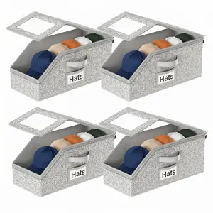 Stackable baseball cap storage box—durable cardboard construction with a capacity of 24–48 caps; features a clear viewing window and dust-proof design; suitable for men and women, and makes an ideal Father's Day gift.hat storage bin with lid Organizer