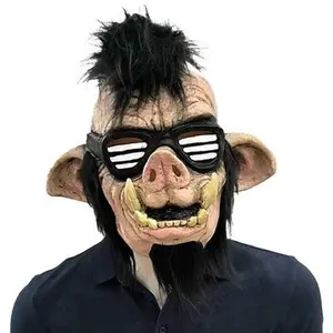 Punk Boar Mask with Sunglasses - Realistic Latex Fangs Headgear - Halloween Cosplay Prop for Adult Prank & Costume Party