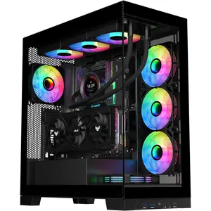 NEVIEW 4503 Mid Tower PC Case with Dual Tempered Glass Panels, 4x120mm ARGB Fans Pre-Installed, High Airflow ATX PC Case for Case PC Gaming, USB 3.0x2, Type-C Port, Supports Top 360mm AIO - Black