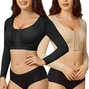 Arm Shaper for Women Post Surgery Push Up Bra Compression Long Sleeves Corset Front Seamless Black Shapewear
