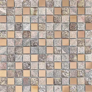 Glass Stone Tile Kitchen Backsplash Unpolished Quartz Mosaic Decor Bathroom Shower Rose Gold Stainless Steel Metal Wall and Floor Tiles