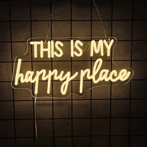 This Is My Happy Place Neon Signs for Teen Girls Bedroom Decor, Bedroom Lighting, Sign for Wall Decor, Nightstand Light, USB Power